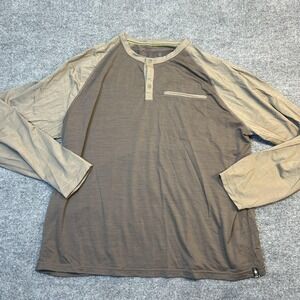 Smartwool Shirt Mens 2XL Brown Long Sleeve Henley Wool Stripe Raglan Base Layer